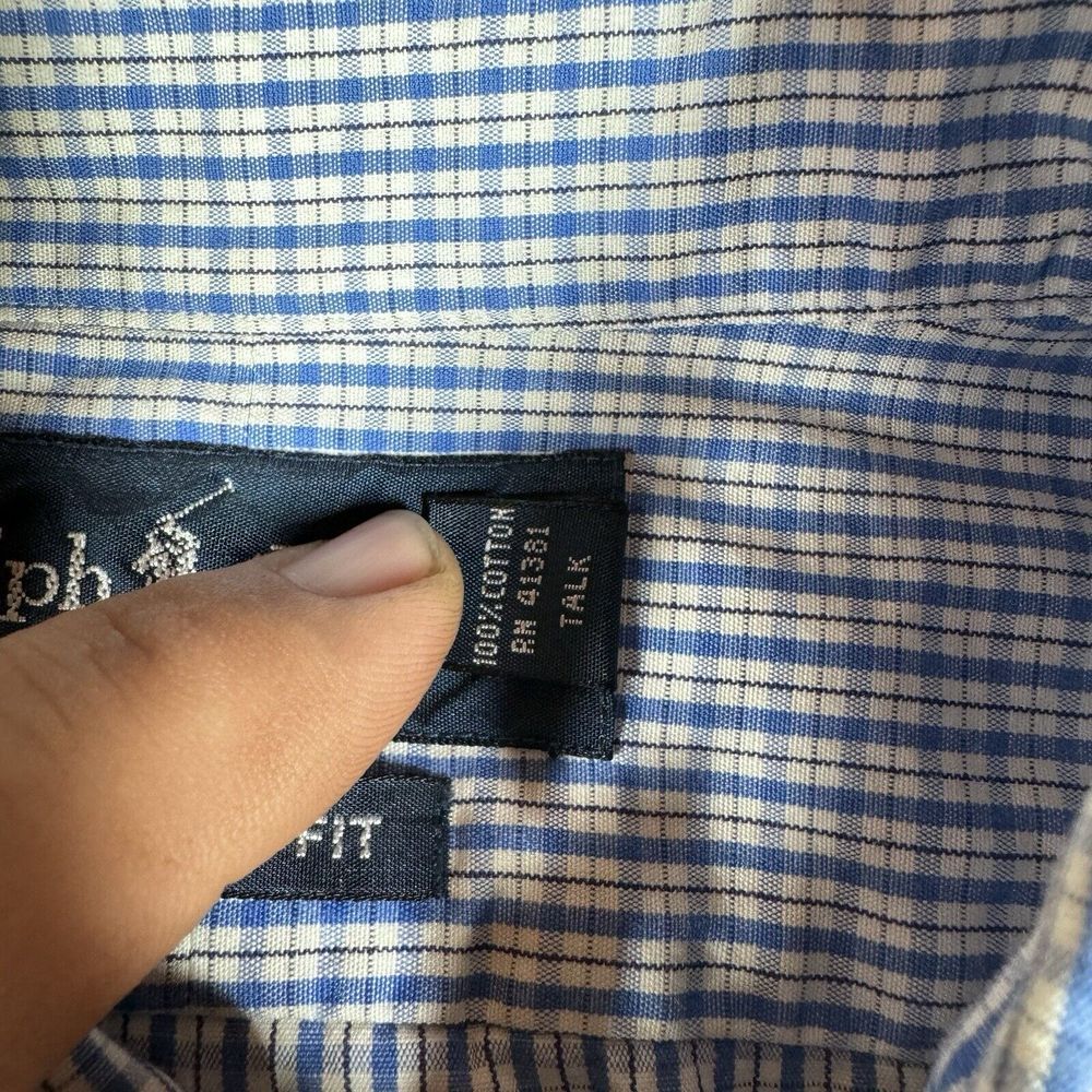 Ralph Lauren Shirt Mens 16 32/33 Classic Fit Button‎ Blue Gingham Long Sleeve - Picture 5 of 7